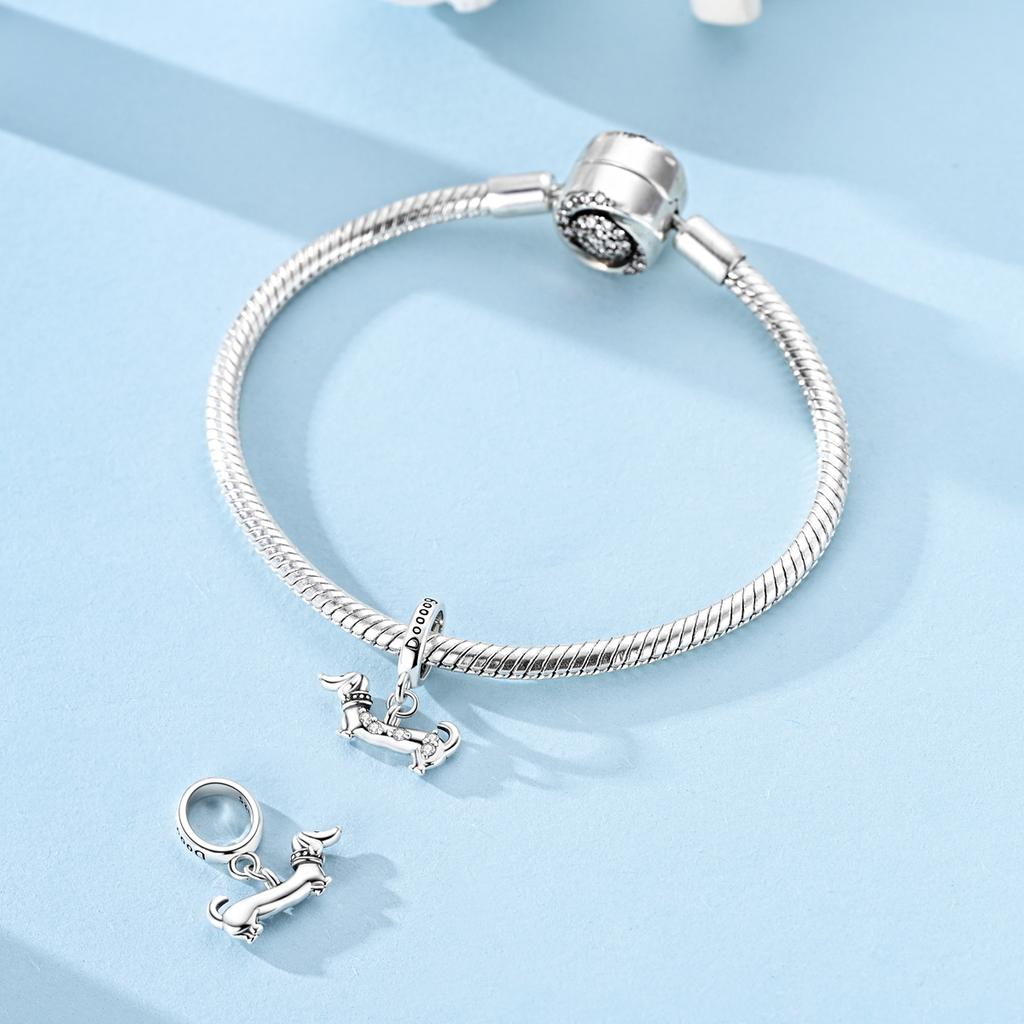 Copper Dachshund With Zircon Charm Fit Bracelet Pendant Bead Diy For Woman Jewelry