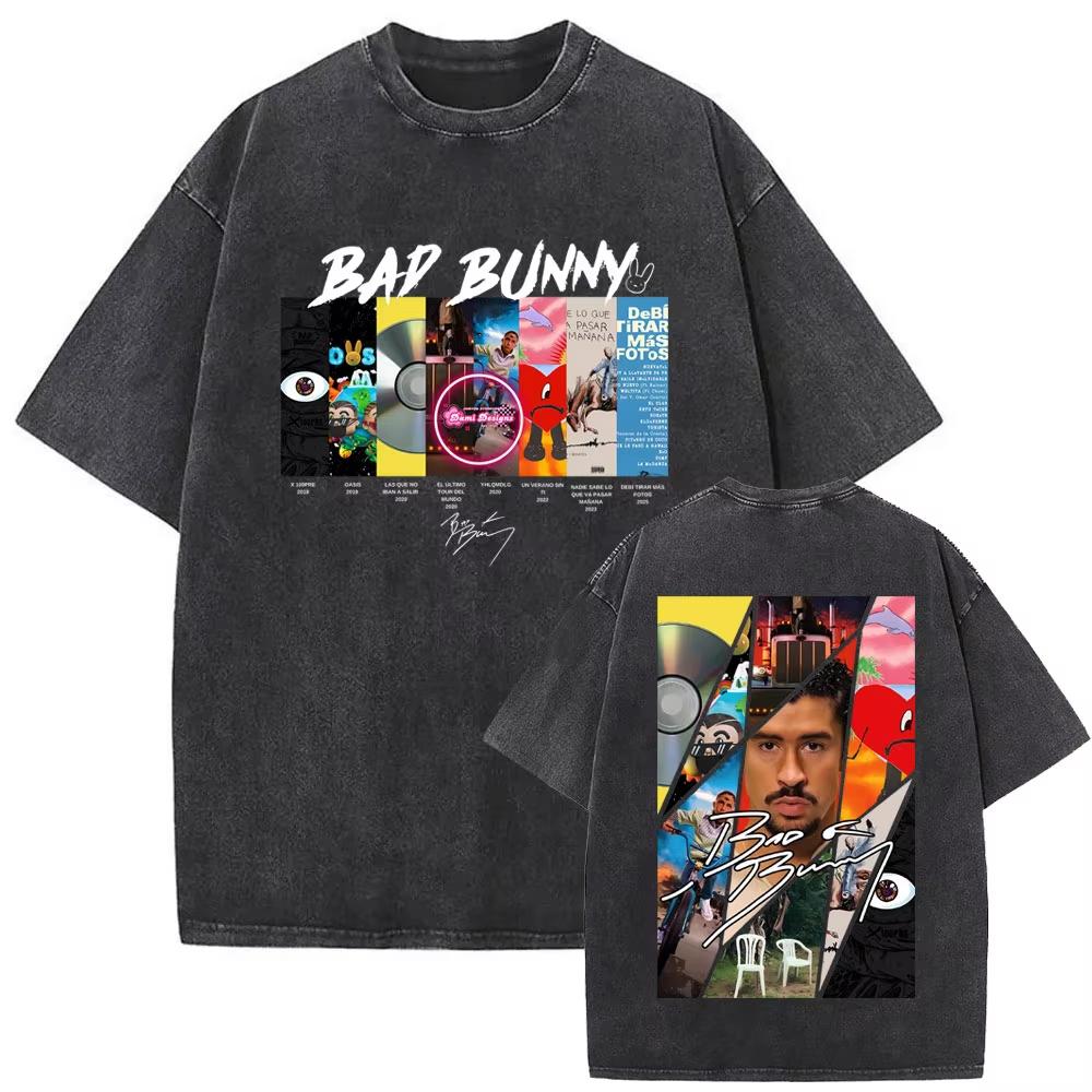 Rapper Bad Bunny Graphic Tshirt Debi Tirar Mas Fotos DTMF Washed Vintage T Shirt Mens Women Hip Hop Fashion Oversized Tshirts