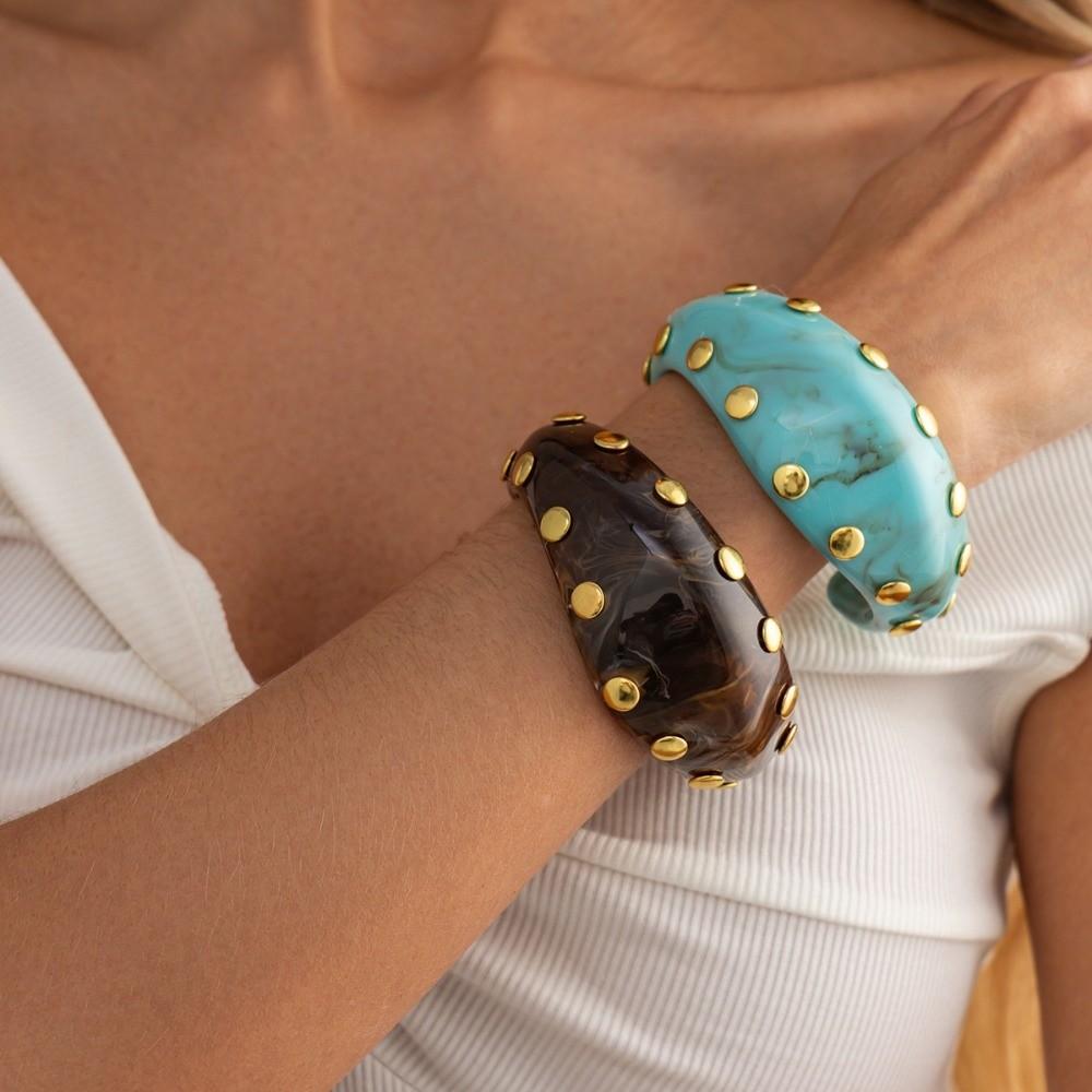 Rivet Resin Cuff Bracelet Irregular Chunky Bangle New Wide Cuff Bracelet Gifts