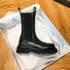 Bottines Chelsea classiques pour femmes, bottines noires, chaussures d'automne et d'hiver, bottes courtes à plateforme en cuir véritable, à enfiler avec bande élastique