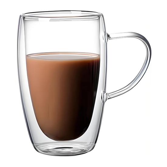 Double Wall Glass Tumbler with Handle Heat-Resistant Insulated Glass Mugs for Coffee Tea Milk