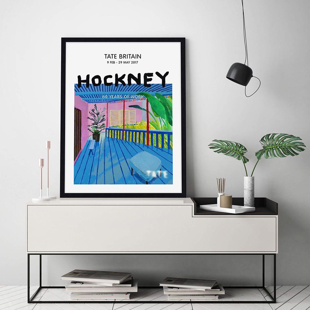 David Hockney Oil Painting Exhibition Poster Pool with Two Characters Printed Abstract Landscape Wall