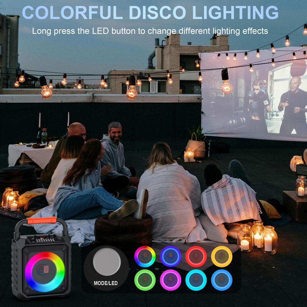 Karaoke Machine with Two Wireless Microphones, Portable Speaker with LED Lights for Kids and Adults, Supports Bluetooth/USB/TF/AUX for Party