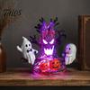 Cute Ghost Seesaw Figurine for Halloween Animated Light, USB Powered 3D Night LED Lightweight Ornament Lamp with Spooky Tree And Pumpkin Design, Decor