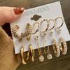 2021 Fashion Trend Jewelry Pearl Zircon Temperament Earrings Ladies Pearl 9-Piece Set Geometric Ladies Geometric Round Earrings Party Gifts