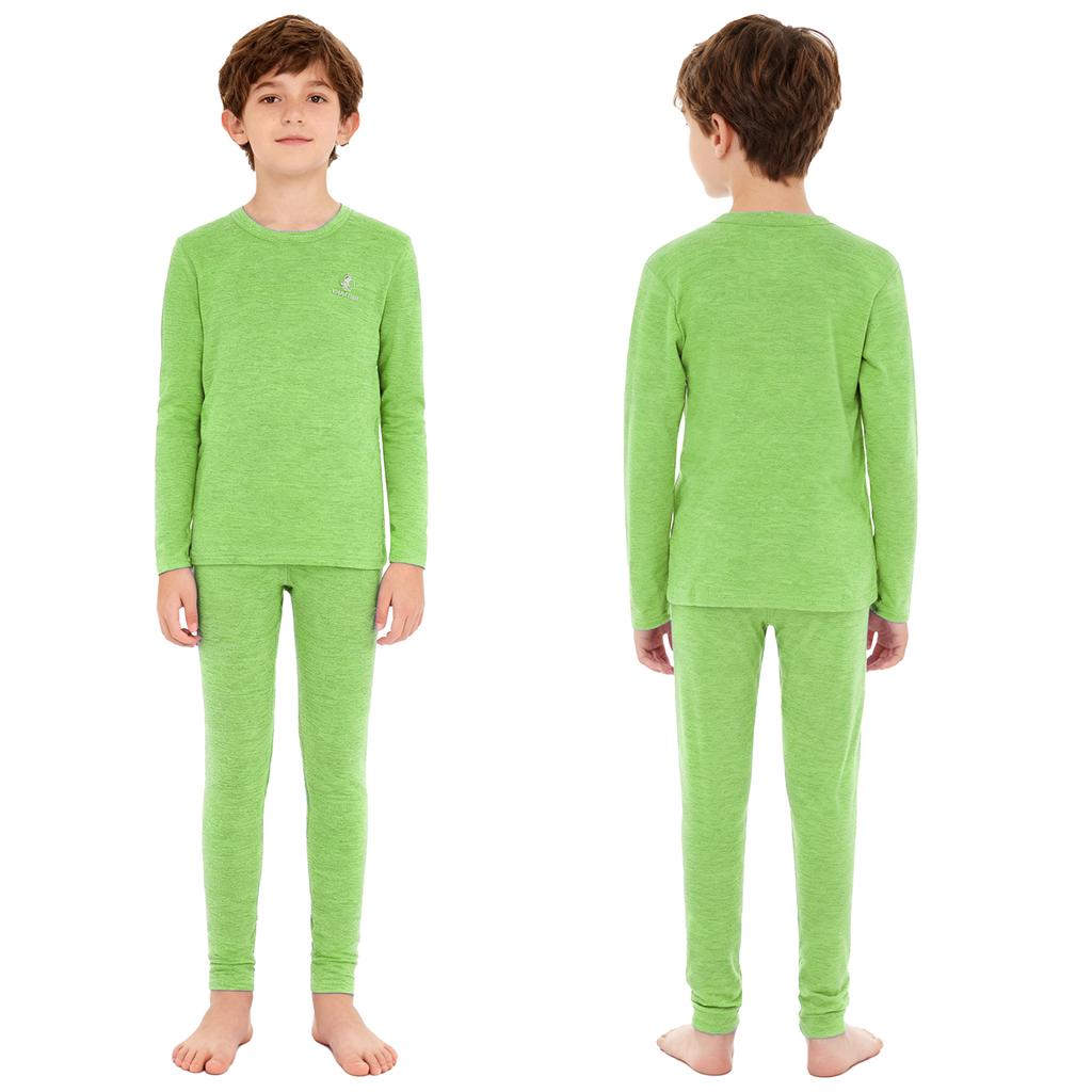 Children's Thermal Sleepwear Set Boys Girls, Solid Color Round Neck Long Sleeve Top & Elastic Waist Leggings, Comfy Loungewear