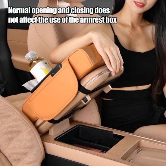 Multifunctional Car Armrest Box Faux Leather Armrest Organizer Mat Center Console Cover with Side Pockets Cup
