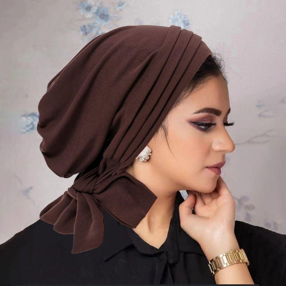 Pre-Tied Muslim Women Hijab Bonnet Solid Color Islamic Cancer Headwear Scarf New Turban Chemo Cap
