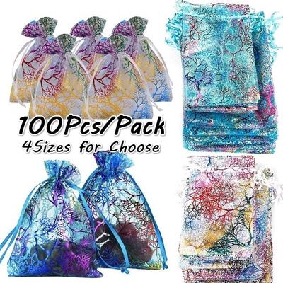 100 buc Husă pentru bijuterii cu sclipici Saci din organza transparentă Ambalaj cadou Pungă goală Decorare petrecere de nuntă Ca