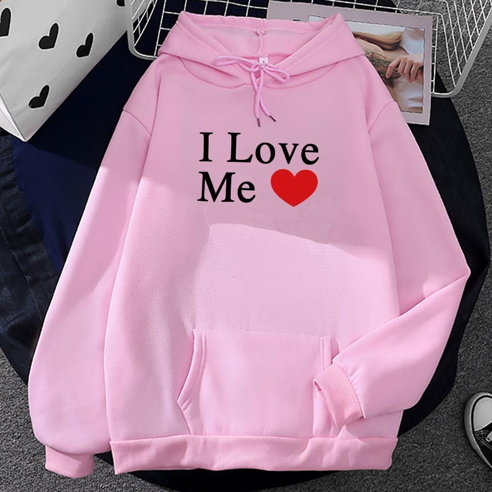I Love Me Letter Printing Hoodies Long Sleeve Casual Hooded Sweatshirts Heart Graphic Clothing Hombre Men Women Hoodie