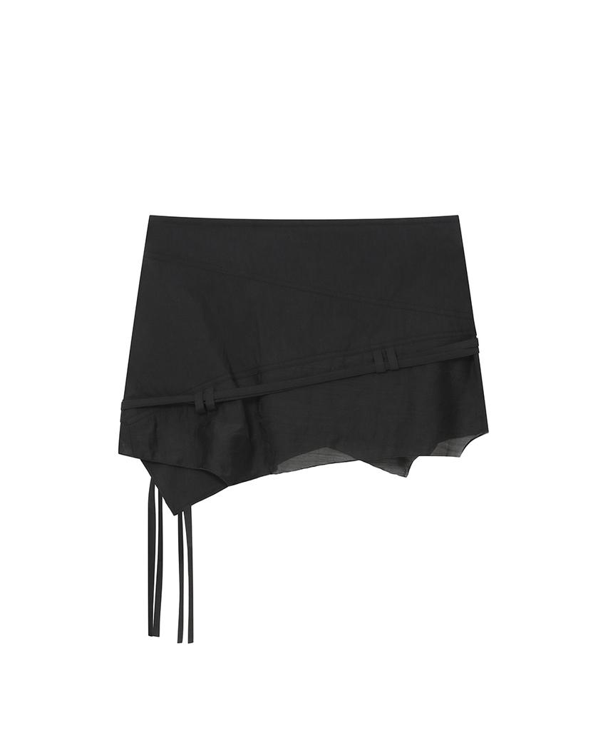 Miseki Seoul Diagonal Sheer String Mini Skirt Black