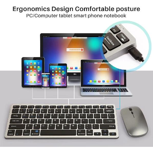 Stock Multi-devices Standard Rechargeable Dual Mode 2.4G Wireless BT 5.0 Ergonomic Office Set Keyboard and Mouse