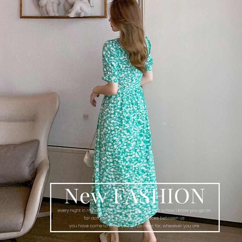 V-hals elegante avond lange feestjurken mode chique bloemen strandjurk casual korte mouw print zomerjurk gewaad 22205