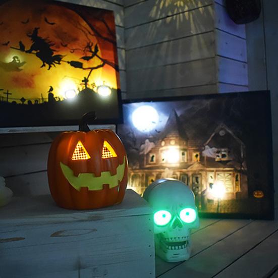 Linterna de Calabaza de Halloween Resina Calabaza/Calavera Iluminada Figurita Lámpara de Calabaza LED para Casa Encantada Fiesta de Halloween Jardín Decoración de Patio
