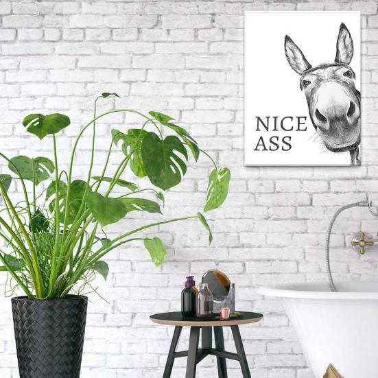 Affiche d'Âne avec un Beau Derrière Décoration Murale Drôle pour Salle de Bain Affiche sur Toile Image d'Animal Humoristique pour Ferme Bureau Maison Toilettes