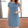 Womens Summer Crew Neck Short Sleeve Casual Dress