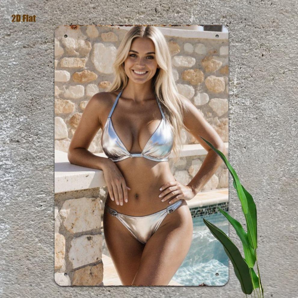 Vintage Bikini Girl Metal Wall Art Decor for Bathroom Living Room Patio Wall Decor