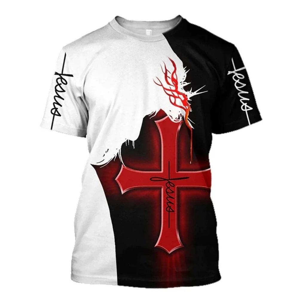 Summer Fashion Men's T-Shirt Christ Jesus Cross Lion 3D Print Tees Top Loose Short Sleeve Streetwear Vintage Oversized Women T-shirt
