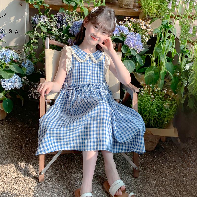 Girls' Stylish Plaid Sleeveless Princess Dress