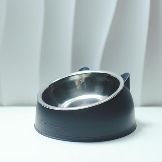 Raised Cat Food Bowl 15-degree Tilted Elevated Pet Feeder Bowl Anti Spill Stainless Steel Pet Food Dish for Dogs And Cats To Protect Pet's Spine