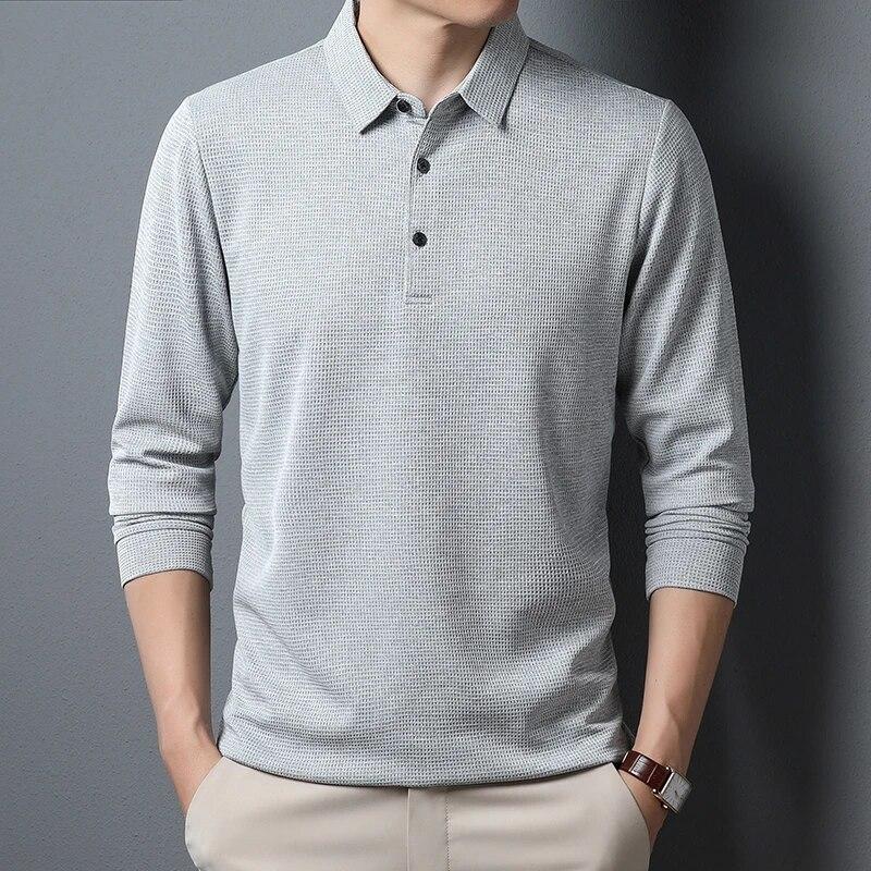Polo d'affaires décontracté pour hommes, T-shirt à manches longues, confortable, solide, haut en coton, été