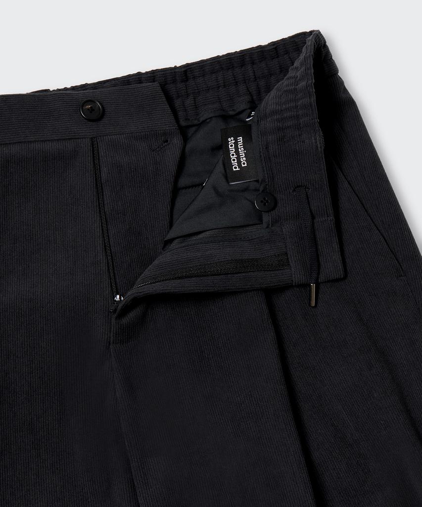 MUSINSA STANDARD 14W Corduroy One-Pleat Wide Elastic Pants [Black]