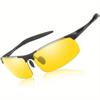 Non-polarized Night Vision Sunglasses for Driving Men PC Frame Sports Glasses Yellow Anti Glare Metal Wraparound Frame
