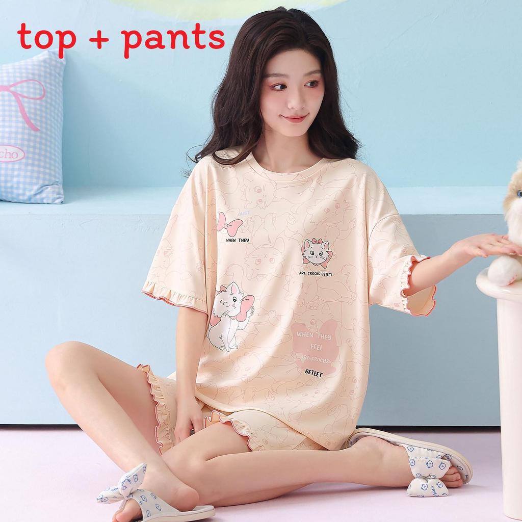 Cotton Womens Summer Sleepwear Set With Short Sleeve Top And Shorts For Lounge Comfort