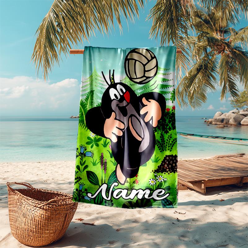 Gepersonaliseerde op maat gemaakte strandlaken met The Little Mole patroon - zacht, absorberend, sneldrogend, perfect voor zwemmen, kamperen & baden