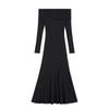 Elegant and High-end One-word Shoulder-wrapped Buttocks Fishtail Knitted Skirt, Slim and Thin Temperament, Gentle Inner Dress