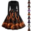 Women's Square Neck Retro Dress with Halloween Print for Casual Parties and Festive Occasions