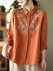 Retro Ethnic Embroidered Cotton Linen Blouse - Women's Long Sleeve, Spring 2025.