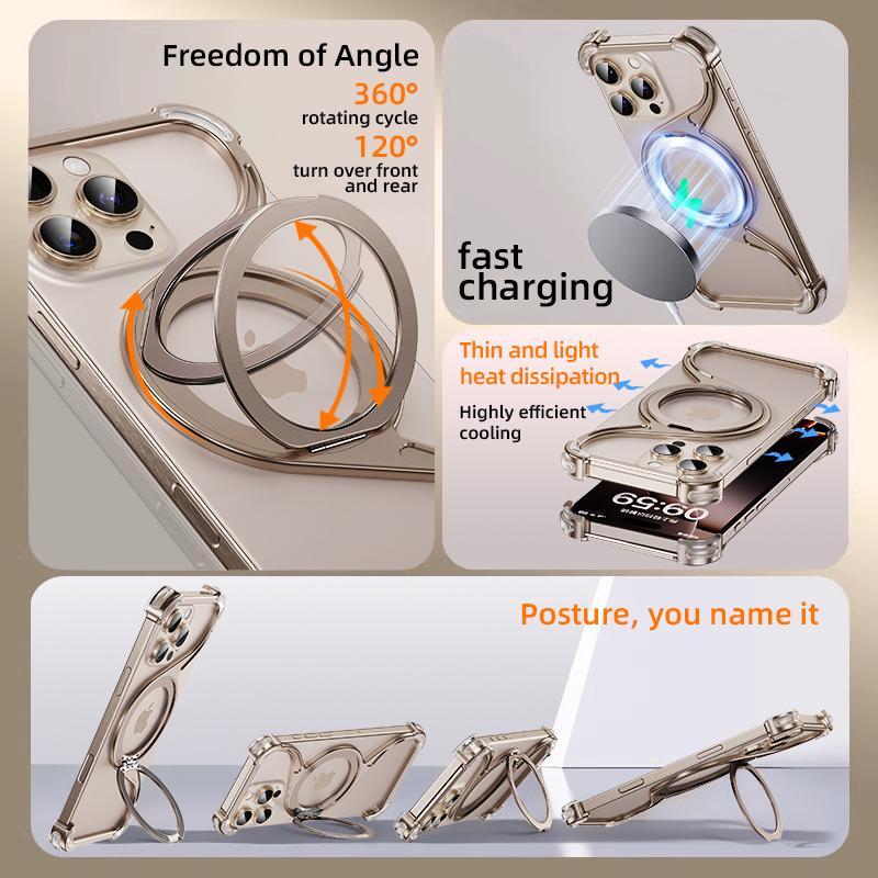 Magnetische metalen telefoonhoes voor iPhone 13 14 15 16 Pro Max Stand W-vormige telefoonhoes Aluminiumlegering houder Frameloze koelschaal