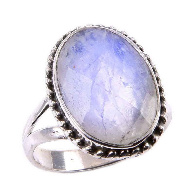 Natural Rainbow Moonstone Gemstone 925 Solid Sterling Silver Ring Size 6 S4R59