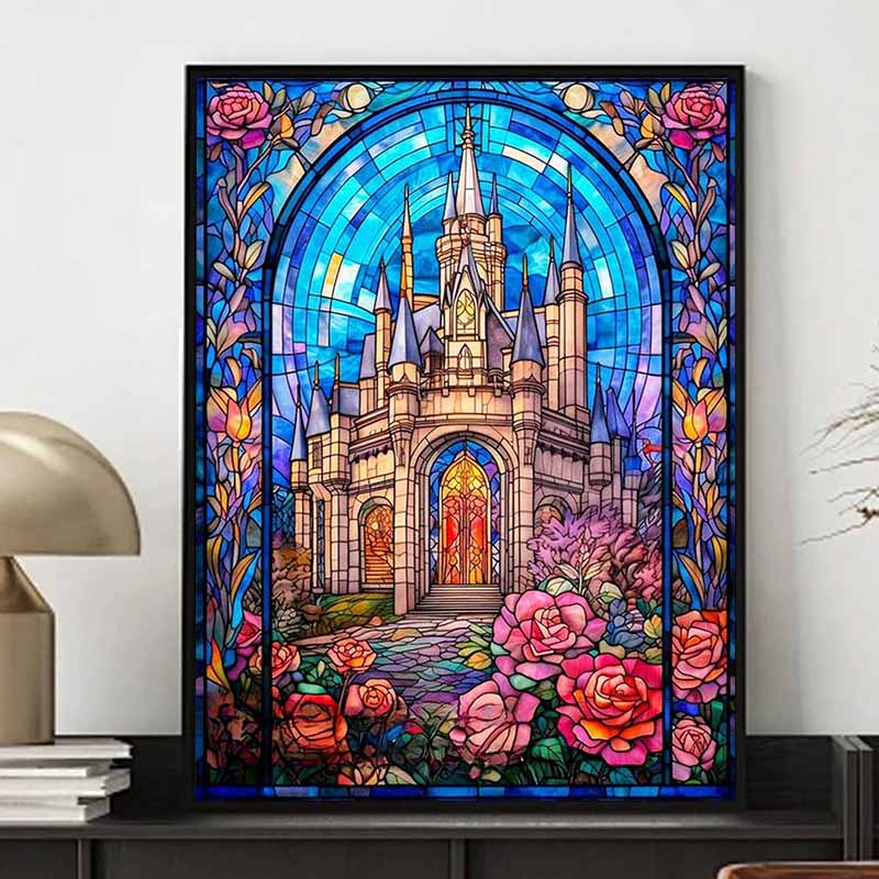 Disney Diamond Painting Disney Castle Stained Glass Art 5D DIY Rhinestone and Diamond Embroidery Cross stitch Home and Wedding Decorations