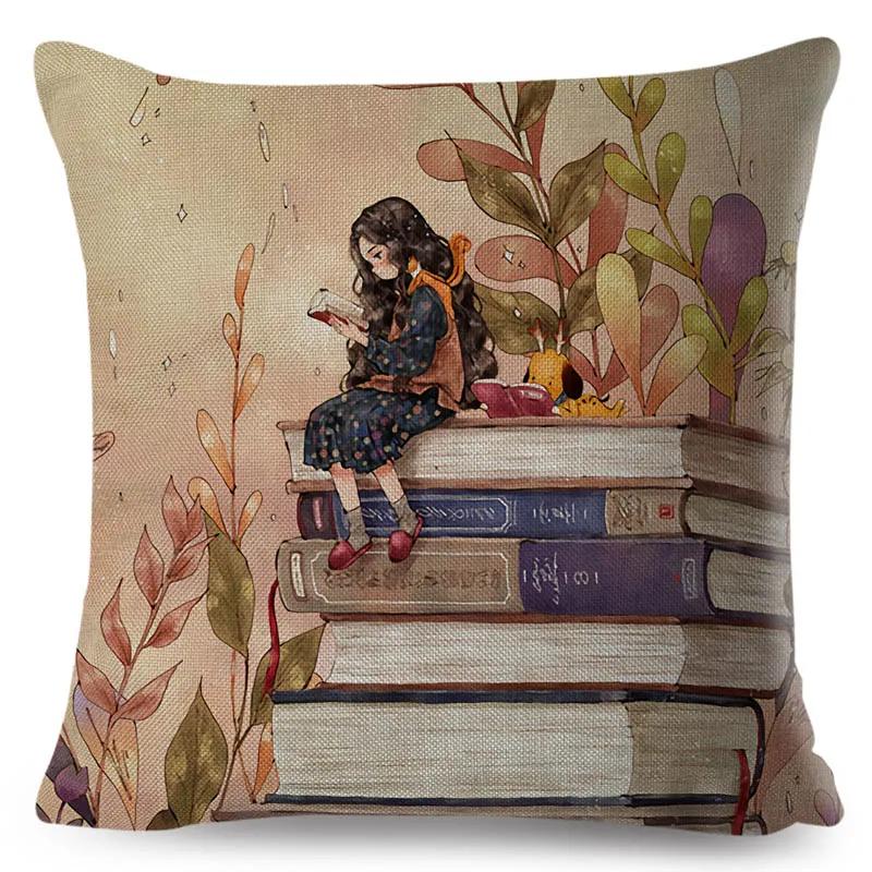 Colorful Cute Cartoon Girl and Pet Dog Fairy Tale World Pillowcase Decor for Sofa Home Pillow Case Polyester Cushion Cover