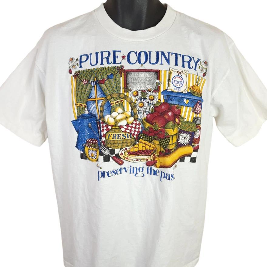 Vintage Pure Country 100% Cotton T-shirt Mens Tees Top Mens Size Medium 90s Preserving The Past GrannyCore