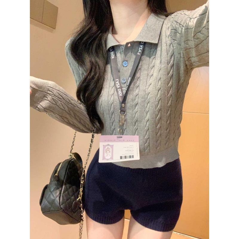 Twist Lapel Button Wool Top Women's Early Autumn Slim-fit Inner Sweater Bottoming Sweater Knitted Sweater