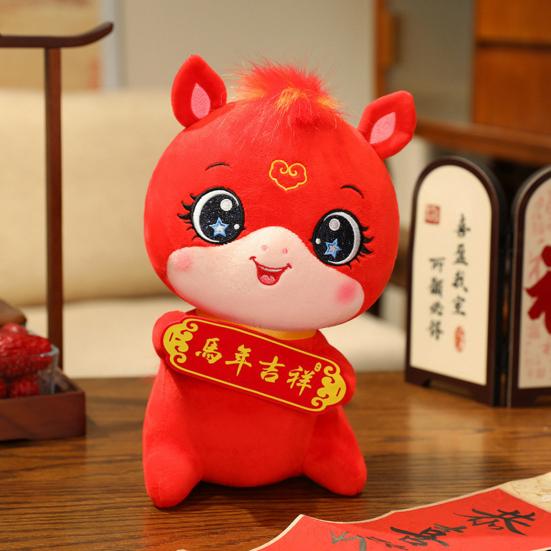 Horse Plush Doll with Blessing Banner Year of The Horse Symbol Traditional Craftsmanship Plush Doll Bedside Car Decoration