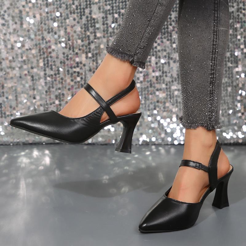 Soft Leather Solid Color Sandals Women  Summer New Style Thick Heels with Baotou Fashion High-heeled Women's Shoes