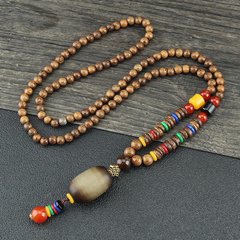 12 Style Vintage Bodhi Pendant Wood Bead Necklace For Women Men's Long Sweater Chain Jewelry Gift