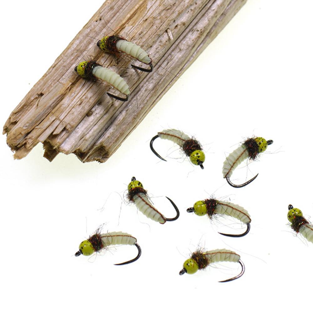 ICERIO Cyclops Brass Bead Head Caddis Bug Nymph, Realistic Silicone Segmented Body, Fast Sinking Trout Fishing Fly for Euro Nymphing