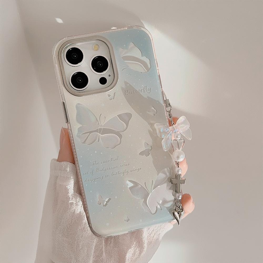 Blue Gradient Hollowed-out Butterfly Case for IPhone 16, Apple Phone Case for IPhone 15 Pro Max, with Water Ripple Pattern
