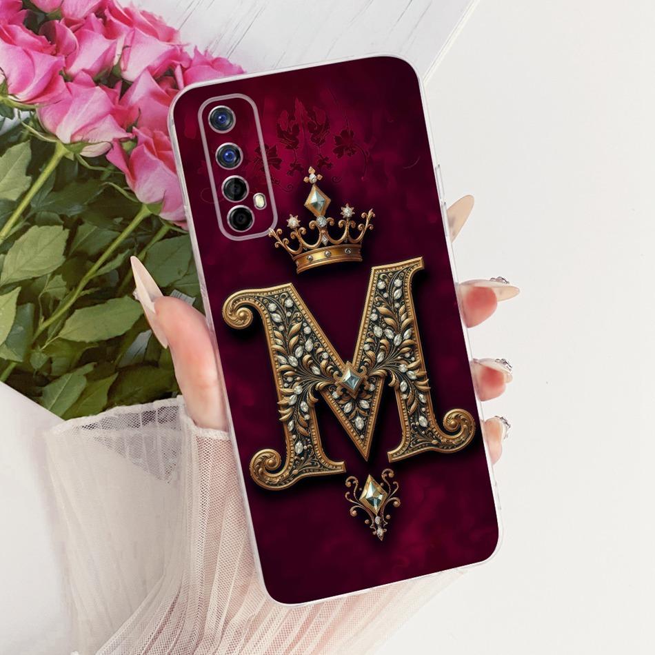 ForRealme 7 RMX2151 RMX2155 / Realme7 Pro RMX2170 Royal Crown Initial Letter Couple Phone Case Soft Silicone TPU Covers Bumpers
