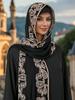 Élégant Foulard en Soie Noir Brodé de Fleurs pour Femme Châle Wrap de Plage Bandana Pare-soleil Hijab Mujer Foulard Bohème Pareo Été Nouveau