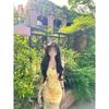 Island Beautiful Dopamine Wear with Yellow Floral Sweet Spicy Wind Lace Splicing Mesh Dress Dress Women's Summer
