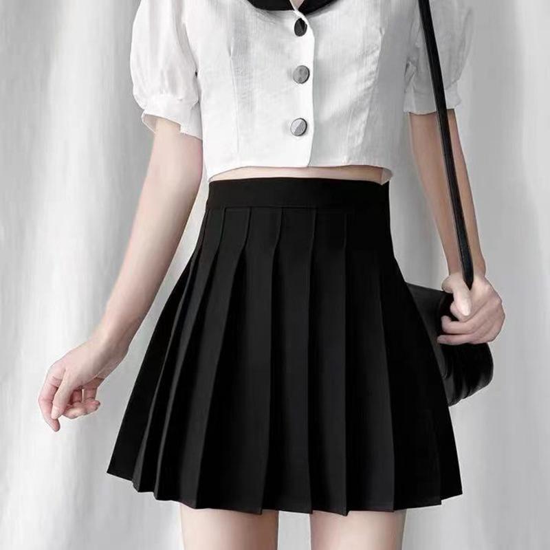 Skirts Summer School Spring Women Girl Sweet Cute Black White Pink High Waist Skirt Female Preppy Style Mini