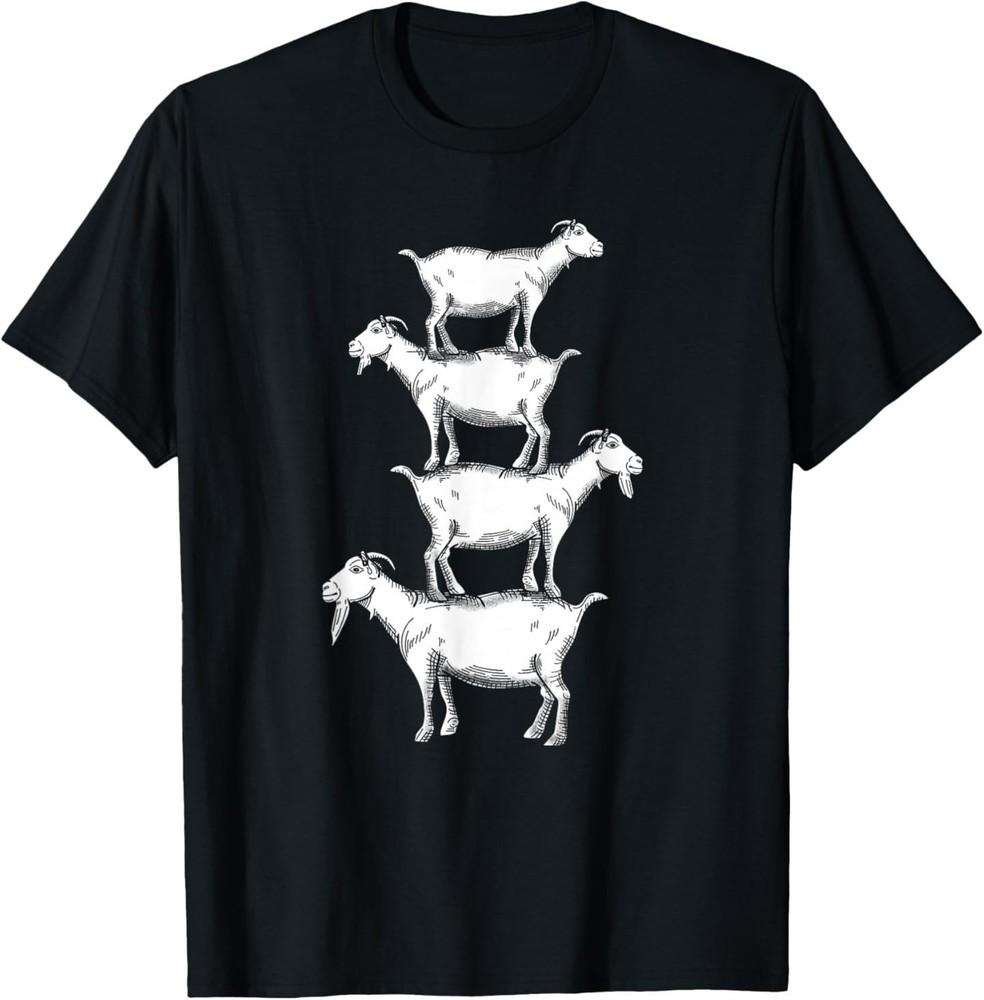 Vintage Four Buck Goats Over Each Other Farmer Goat Lovers T-Shirt