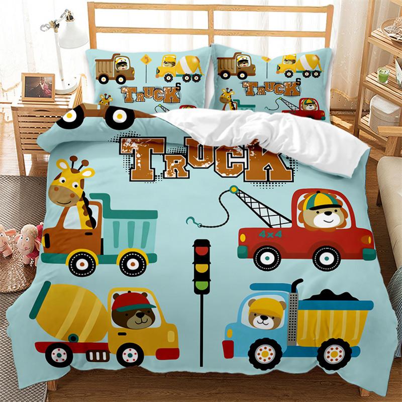 Travel Guide Duvet Cover Set Cartoon Route Car House Building Pattern Bedding Set Microfiber Travel Theme King Size Quilt Cover