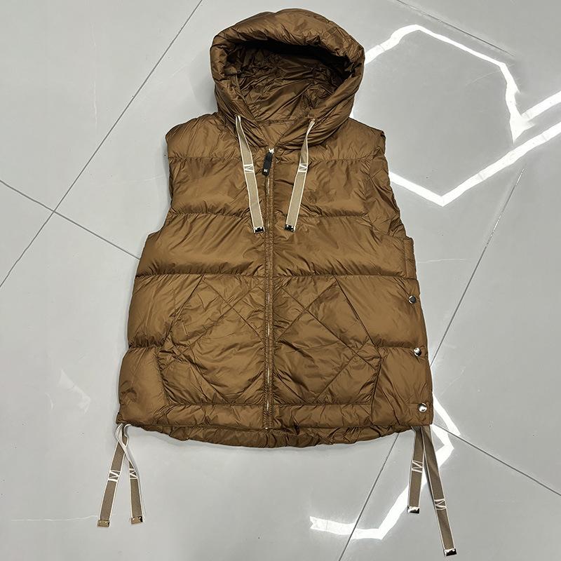 Gilet Femme Duvet de Canard Blanc Capuche Veste Décontractée Sans Manches Simple Tendance Automne Hiver